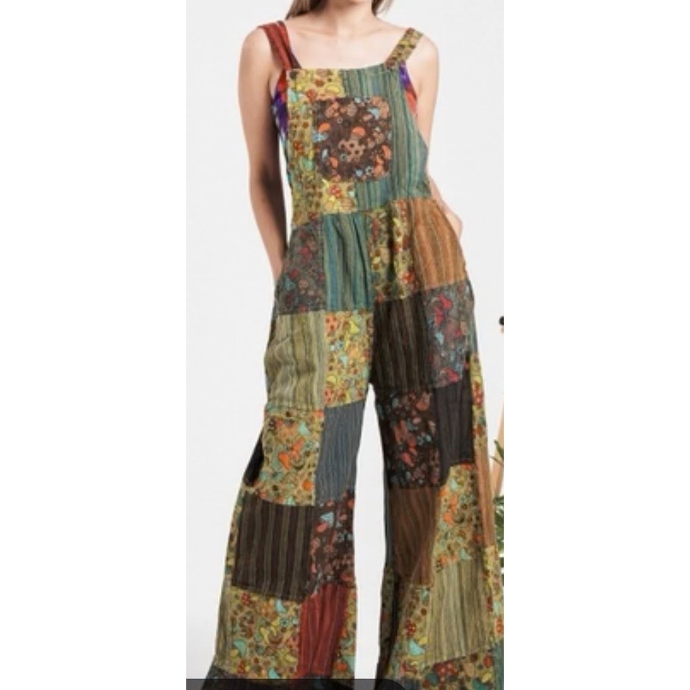 Paths‎ Of The Spirit Mushroom Patchwork Overalls nWT